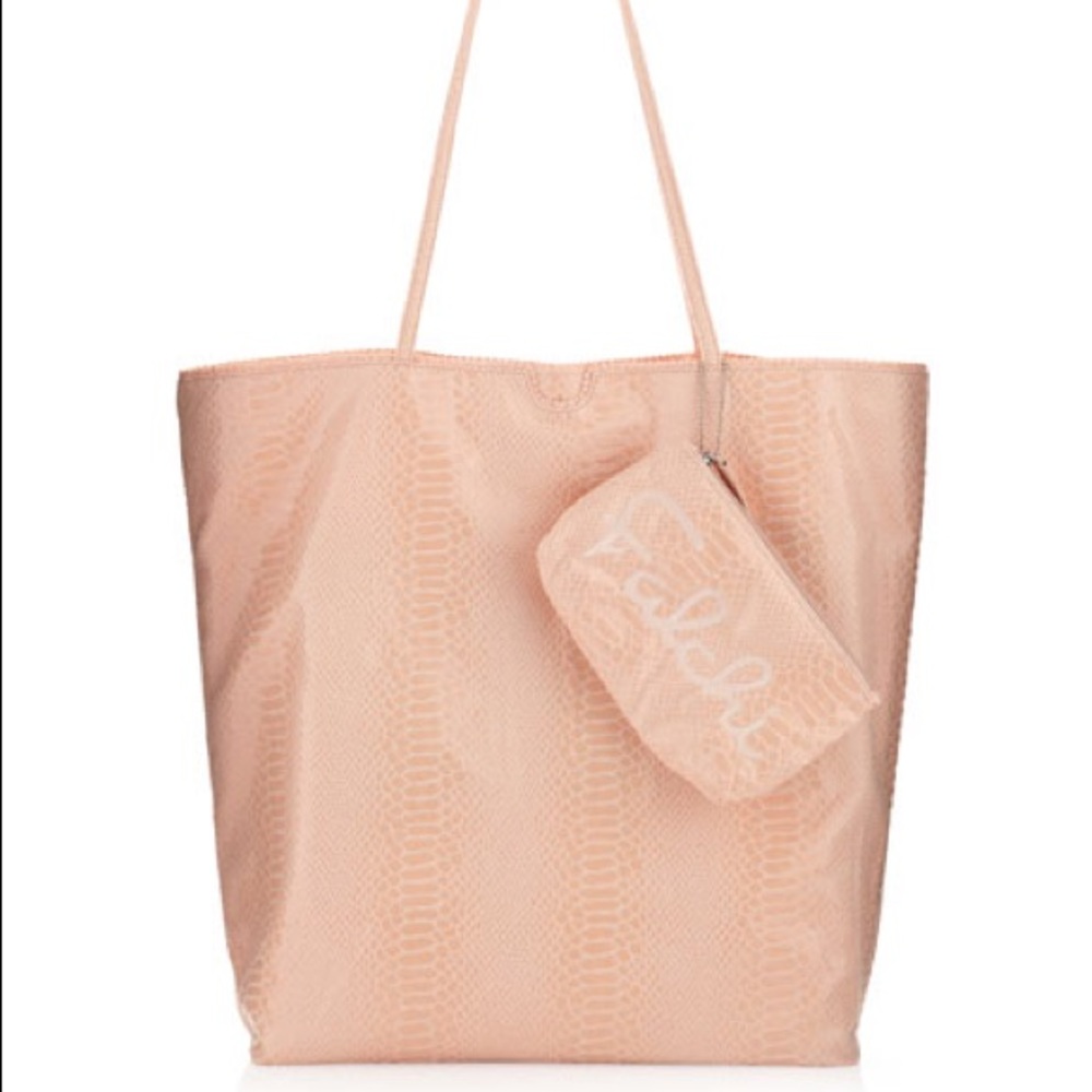 CARLOS FALCHI Tote Bag Peach Iconic Snakeskin Microfiber Tote